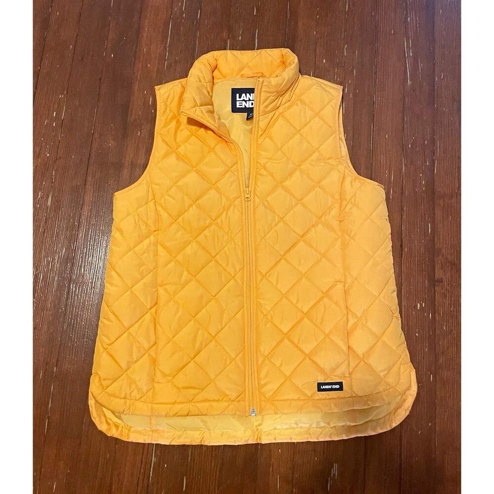 Lands' End Women's Quilted Full Zip Vest w/ Pockets — Yellow, Size M